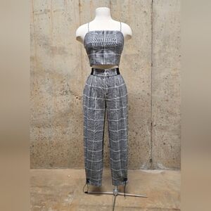 Plaid Gray Women's Jumpsuit